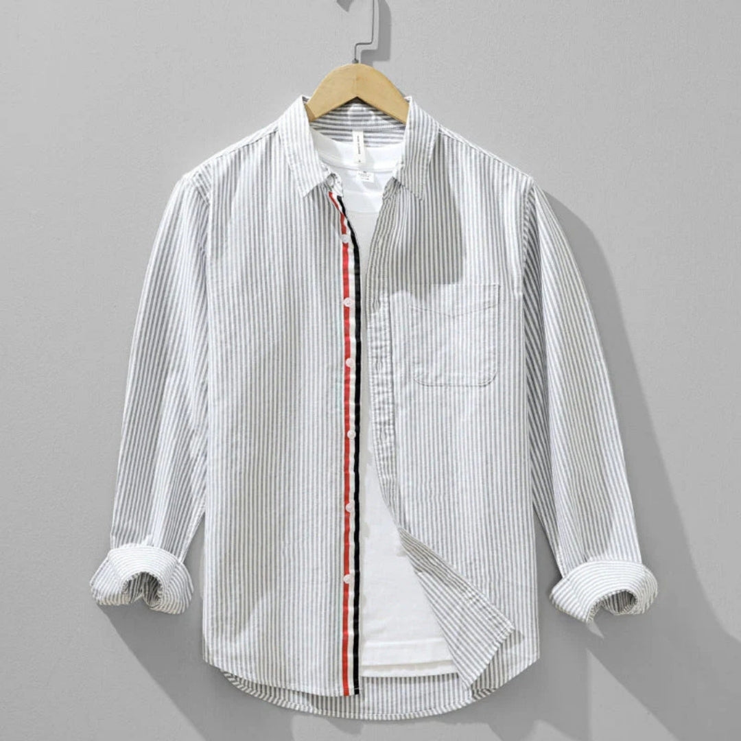 (1+1 Gratis) Richard® | Gestreepte Linnen Polo met Lange Mouwen