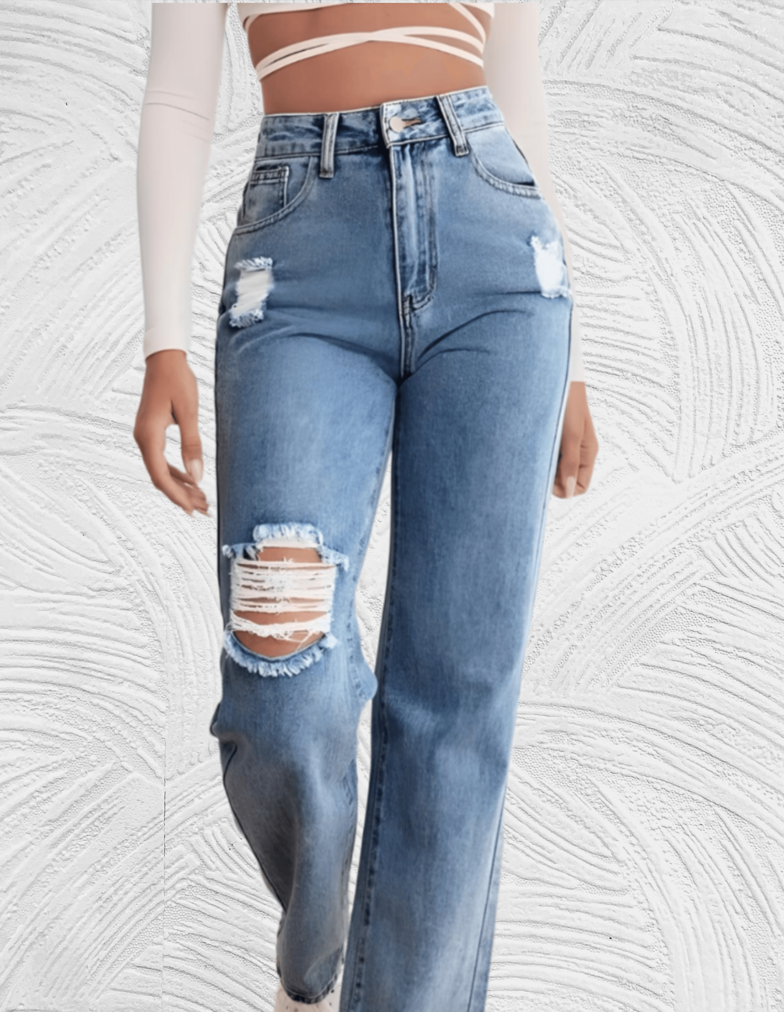 Frank - Gescheurde losse jeans met hoge taille voor dames - Miller-Mode