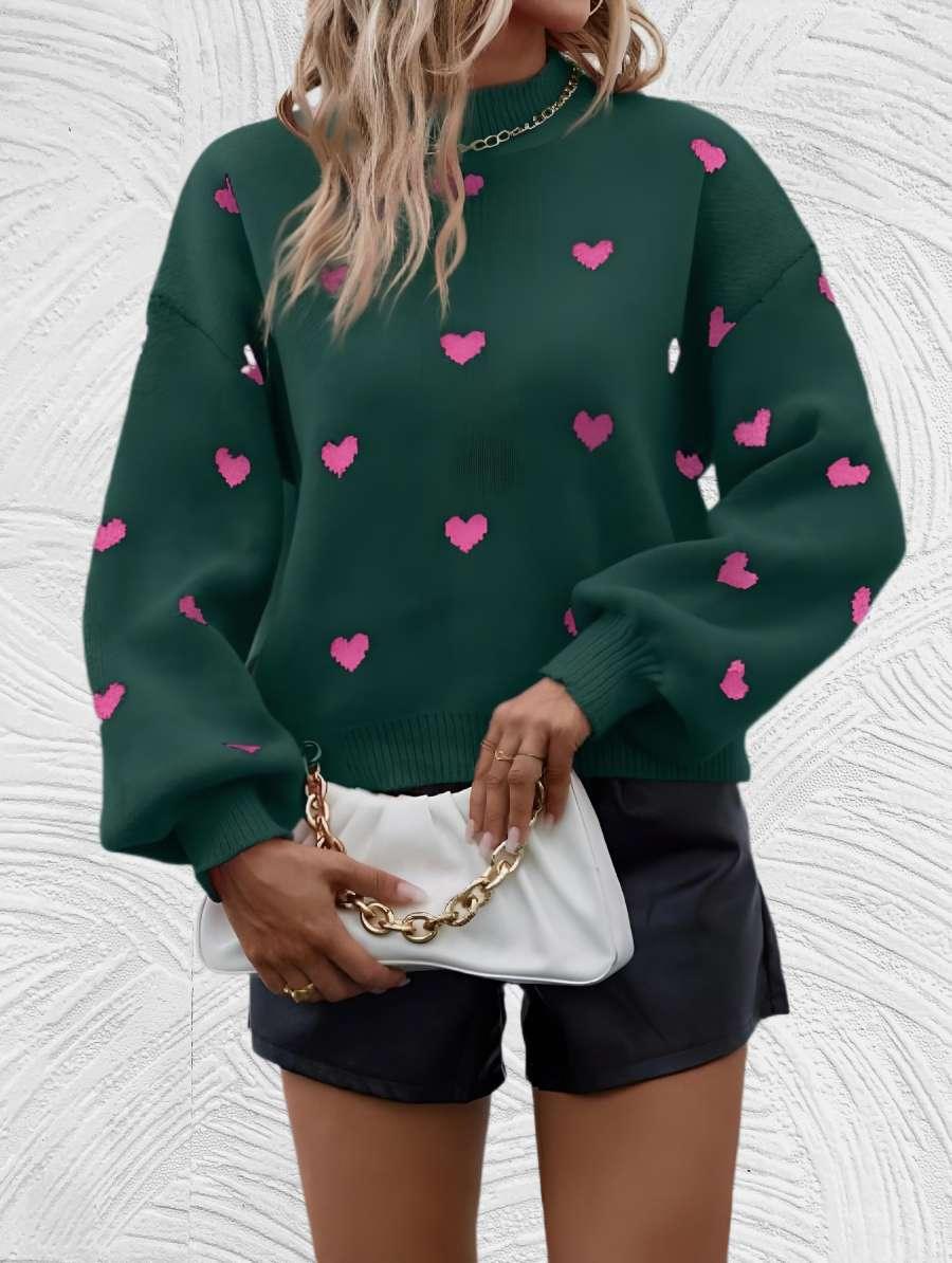 Heart- Oversized trui met ronde hals en hartjesprint - Miller-Mode