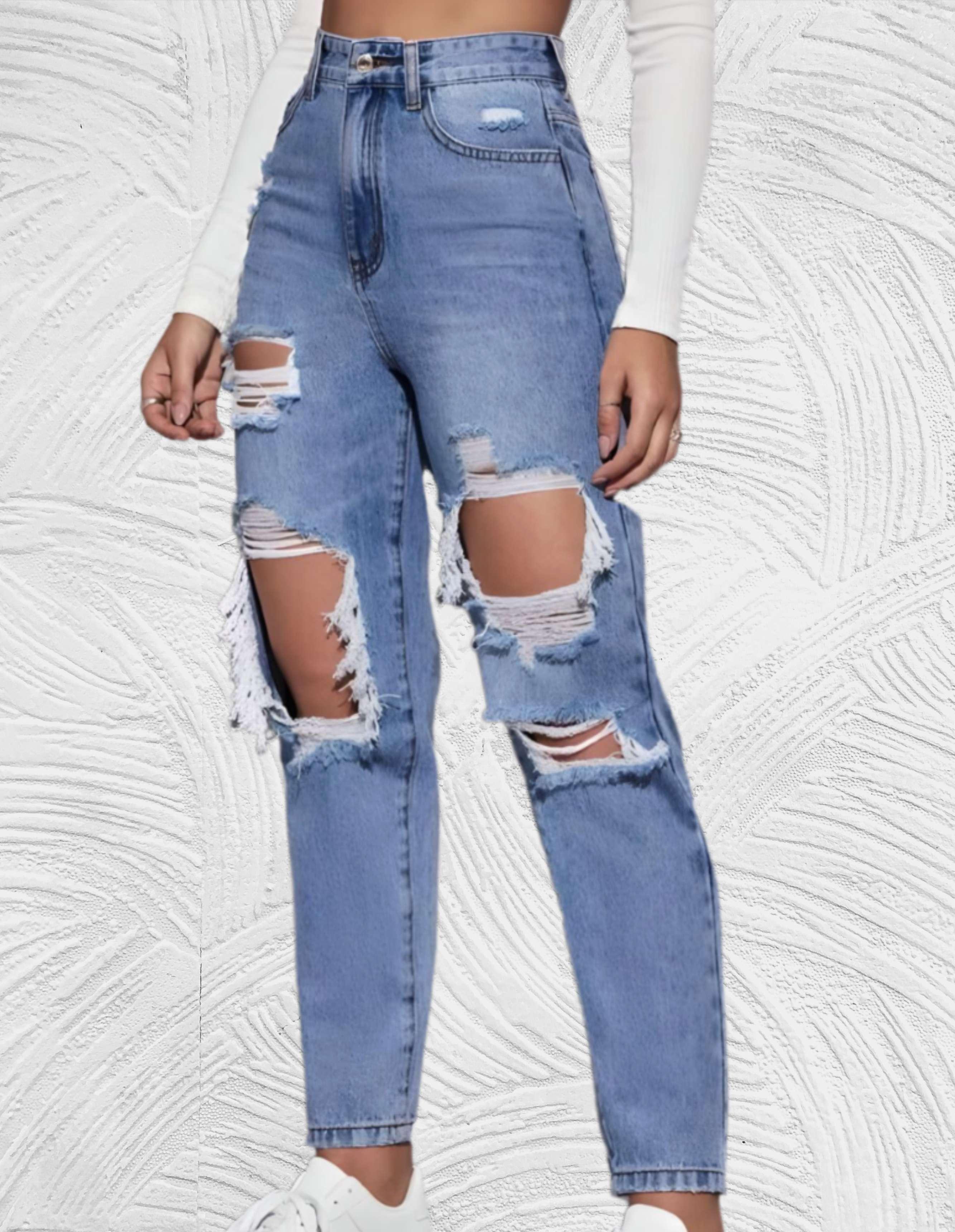 Lucy - Goed passende skinny jeans met gescheurd design en hoge taille - Miller-Mode